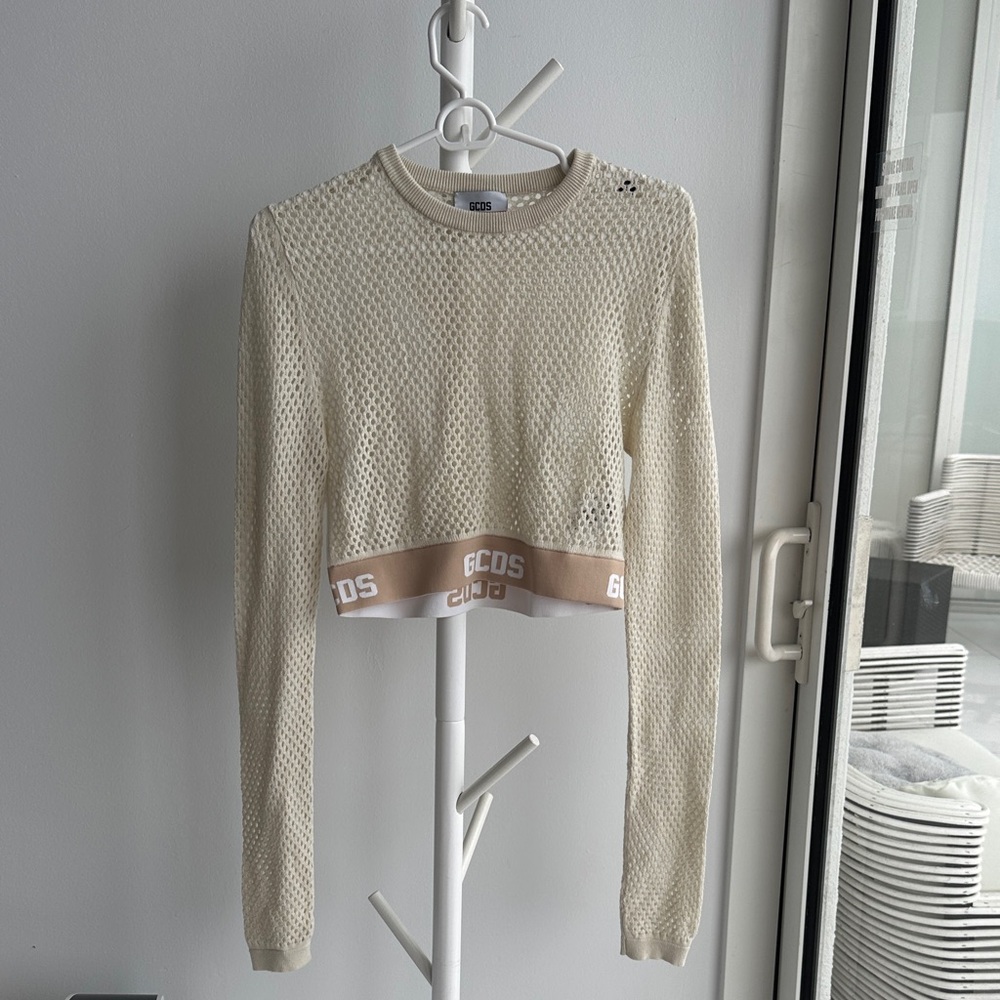 Cream Mesh Cropped Hoodie